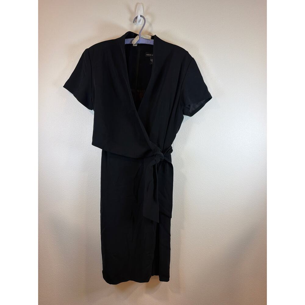 Vintage Black Crepe Maxi Dress Womens Size Large 1990s Surplice Bodice A-Line